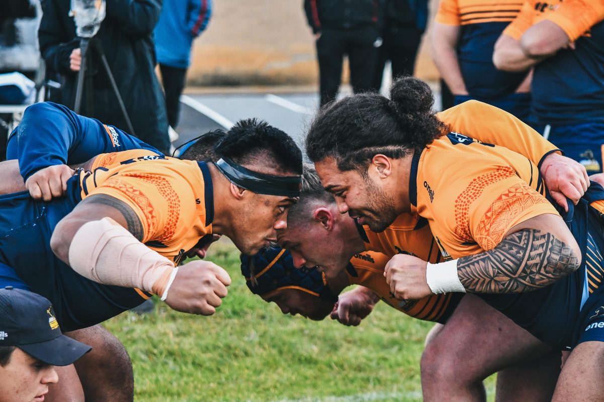 ACT Brumbies captain Allan Ala’alatoa (left) at training. Photo: Brumbies Media.