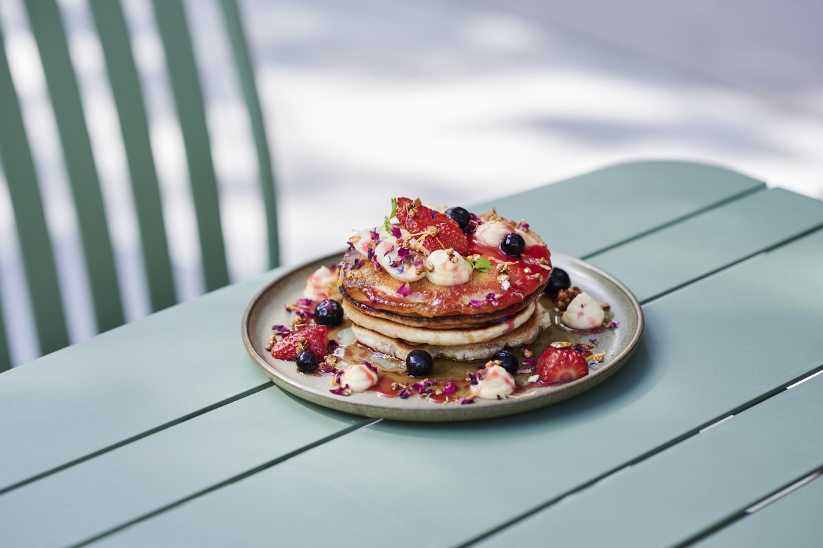 stack of pancakes with berries