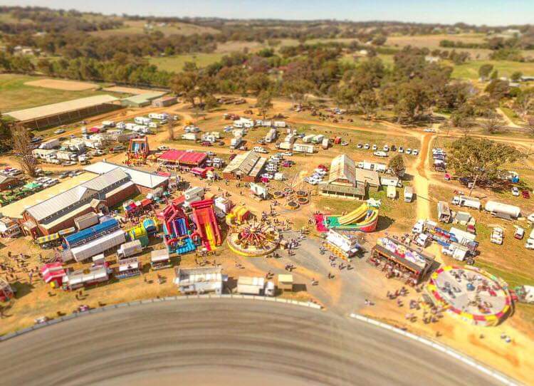 Aerial of Young Showground with carnival