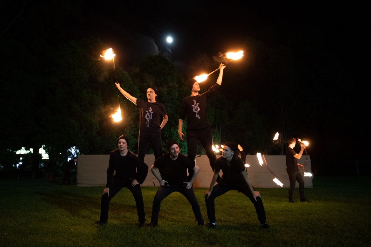 Six fire entertainers performing