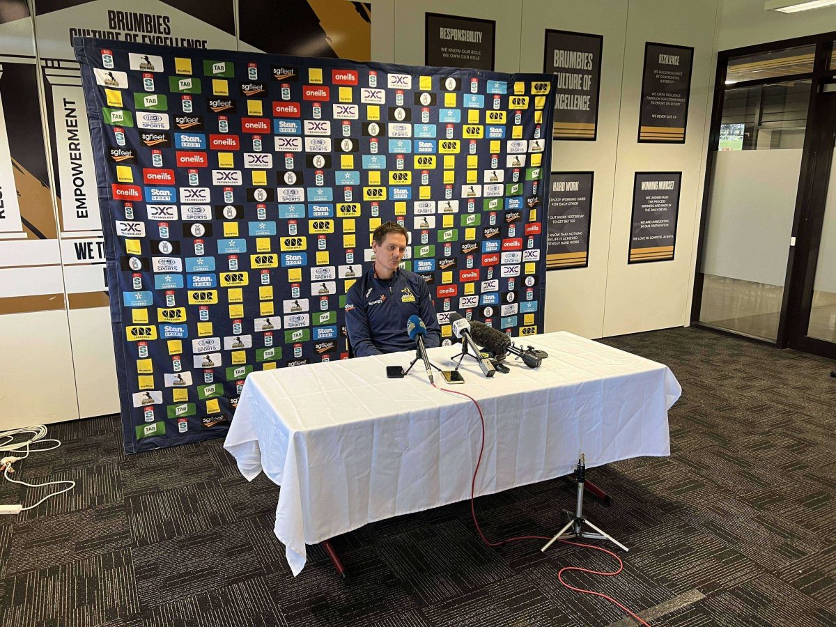 Steve Larkham at a media conference