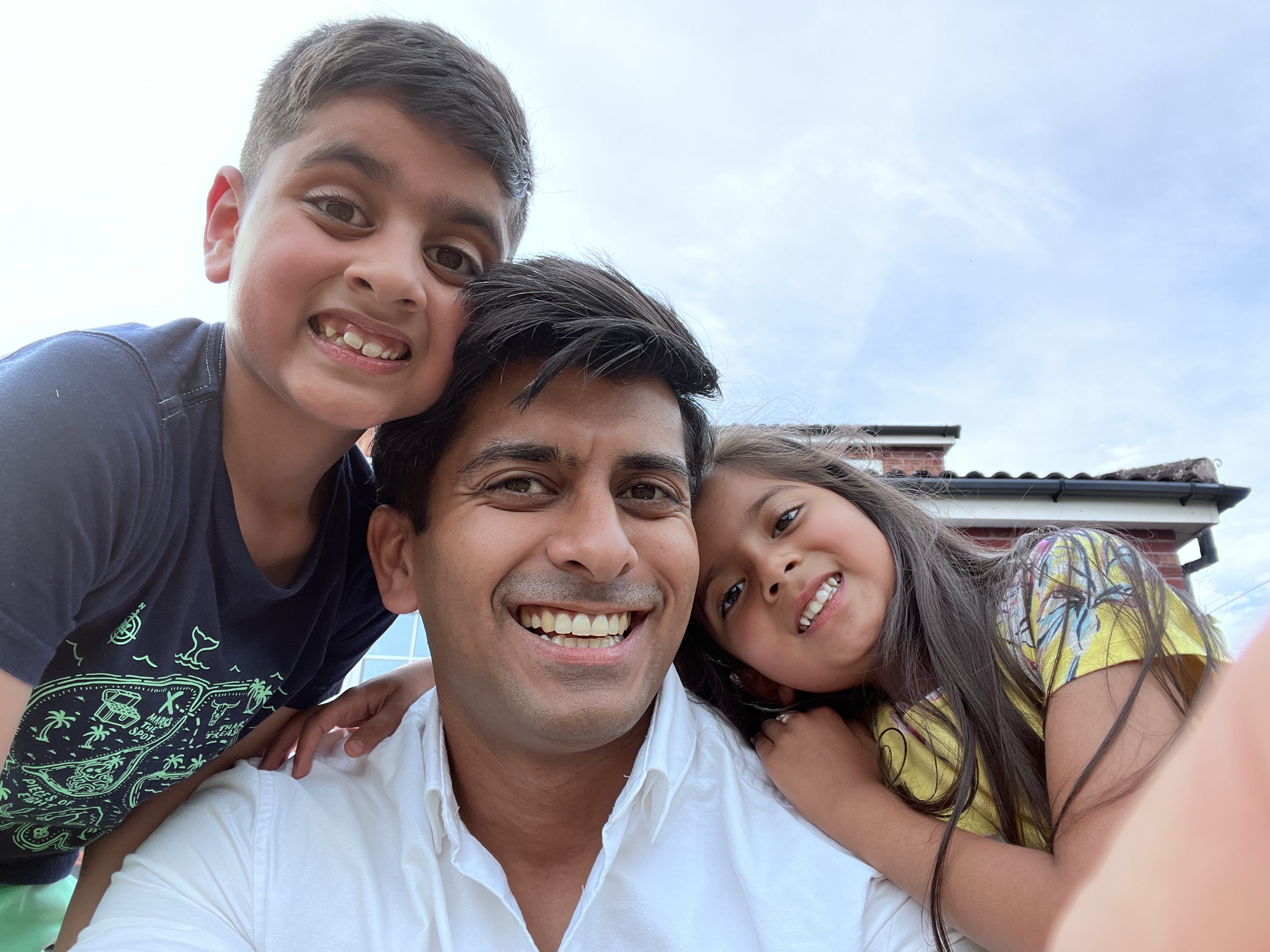 Krishan with his nephew Aaran and niece Arya