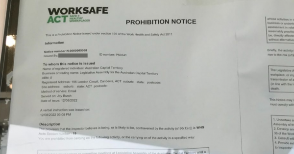 Work safety watchdog rejects any suggestion it was pressured into issuing Assembly prohibition