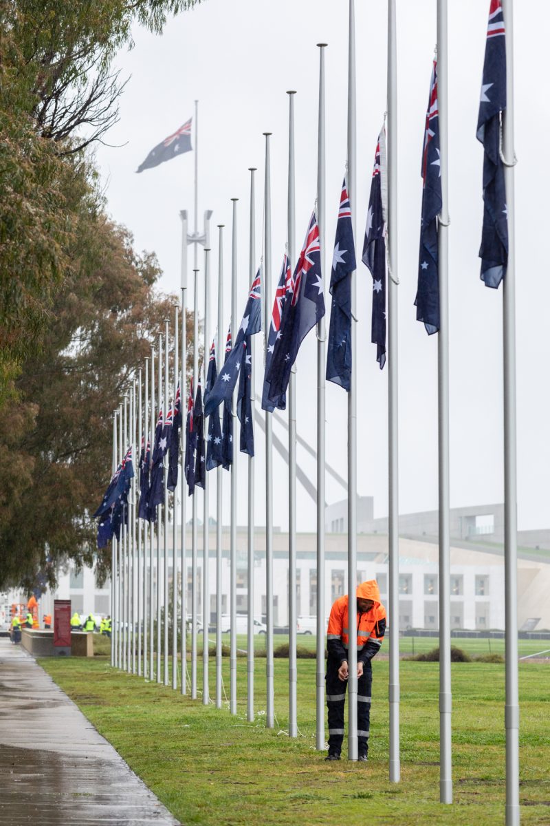 Flags being lowered