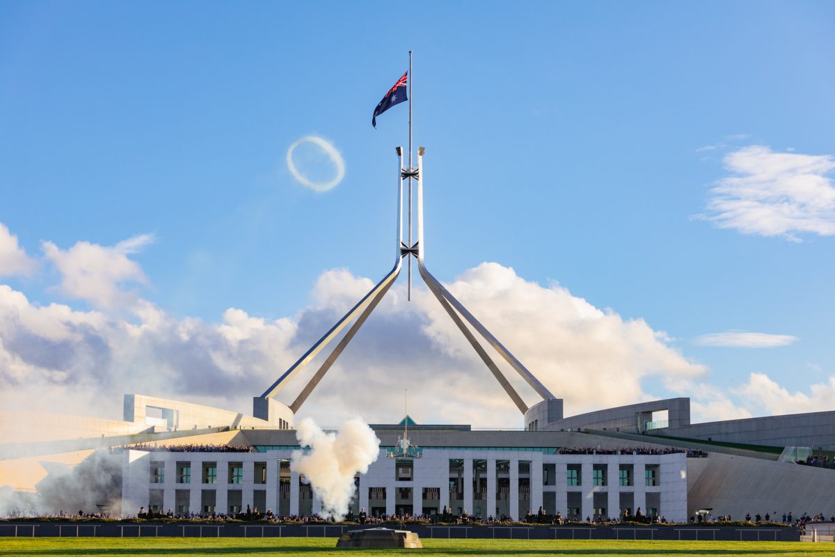 Smoke circle over Australian Parliament House