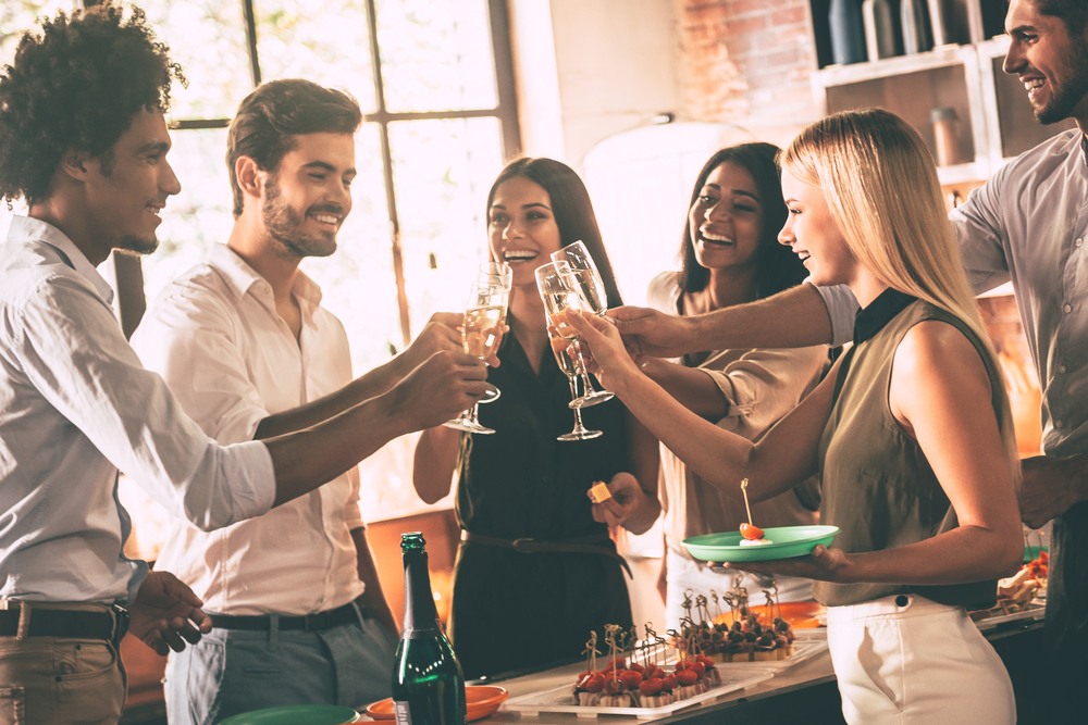 Pub patrons toasting