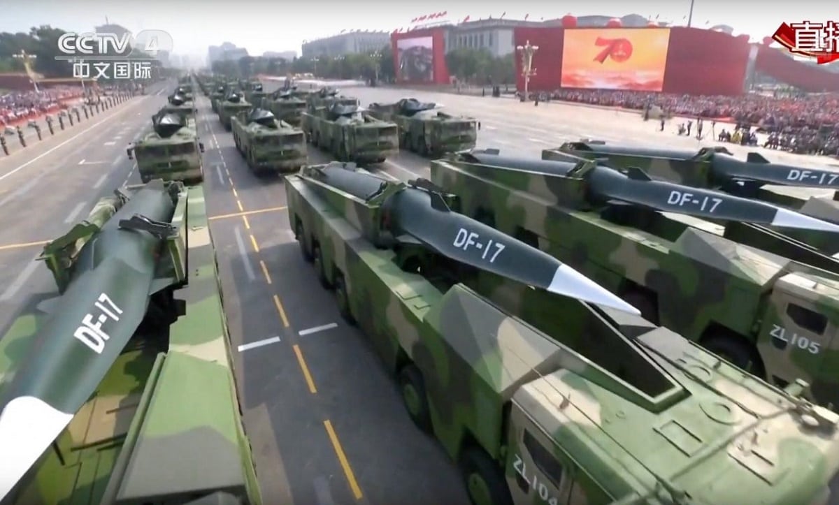The DF-17/DF-ZF has been displayed at military parades in Beijing, and combines a DF-17 ballistic missile rocket booster and a hypersonic glide body.