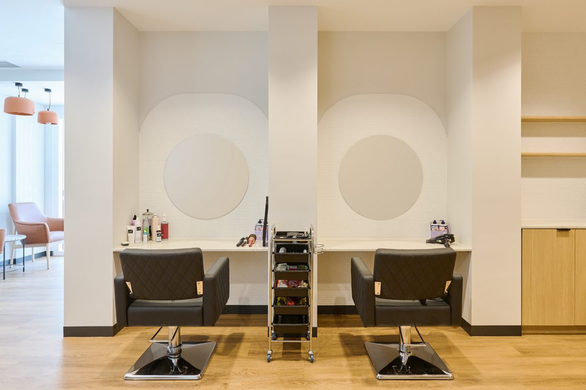 Hairdressing stations at Goodwin's George Sautelle House in Farrer.