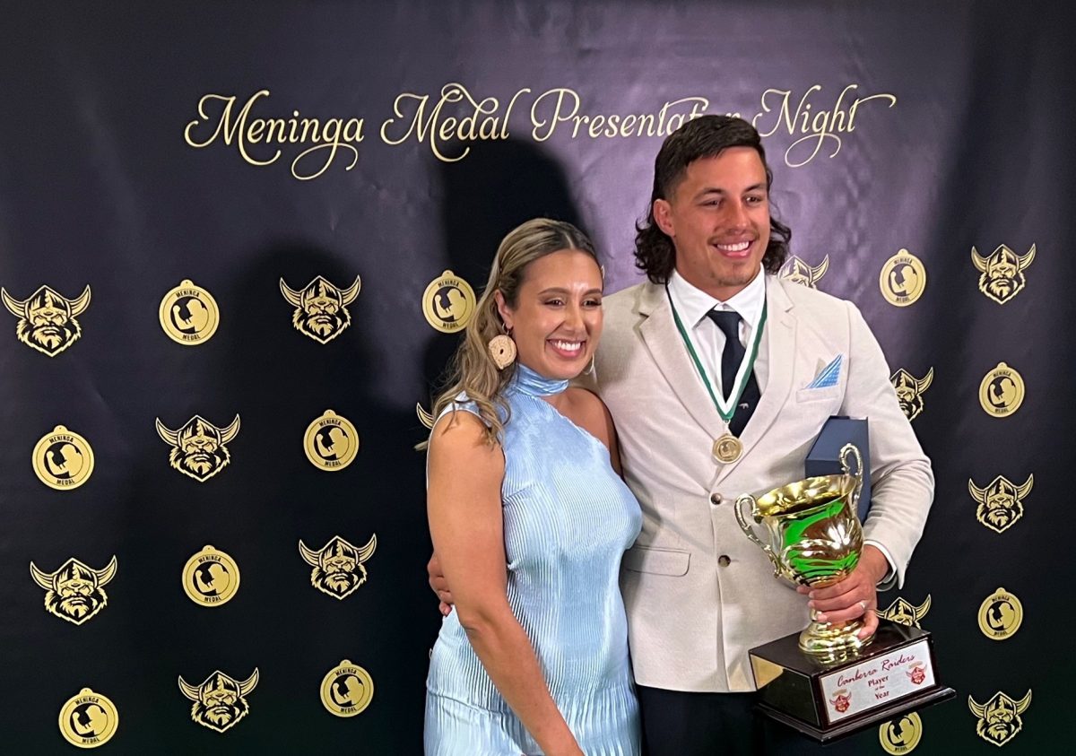 2022 Meninga Medal winner Joe Tapine and wife Kirsten