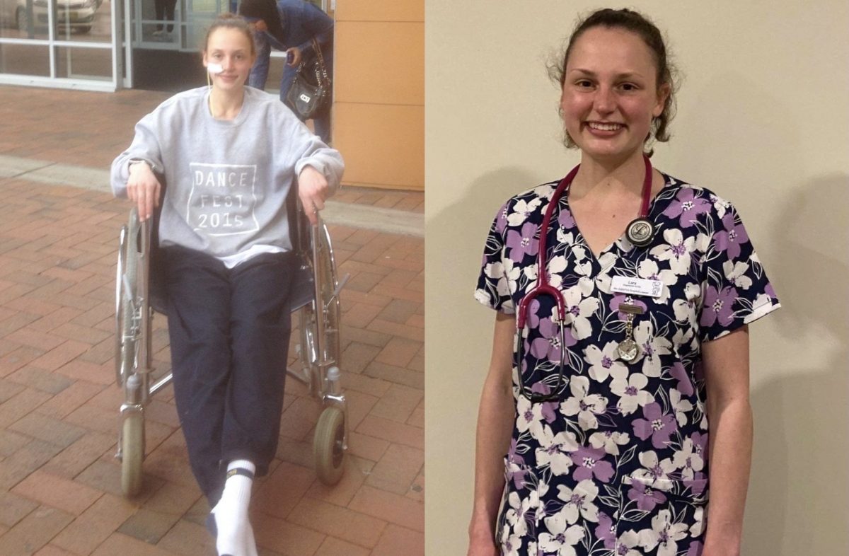 Lara Wynd on wheelchair and standing