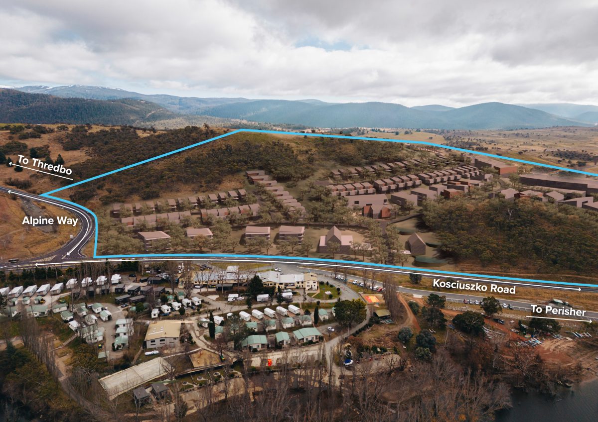 Aerial of a parcel of land by Lake Jindabyne