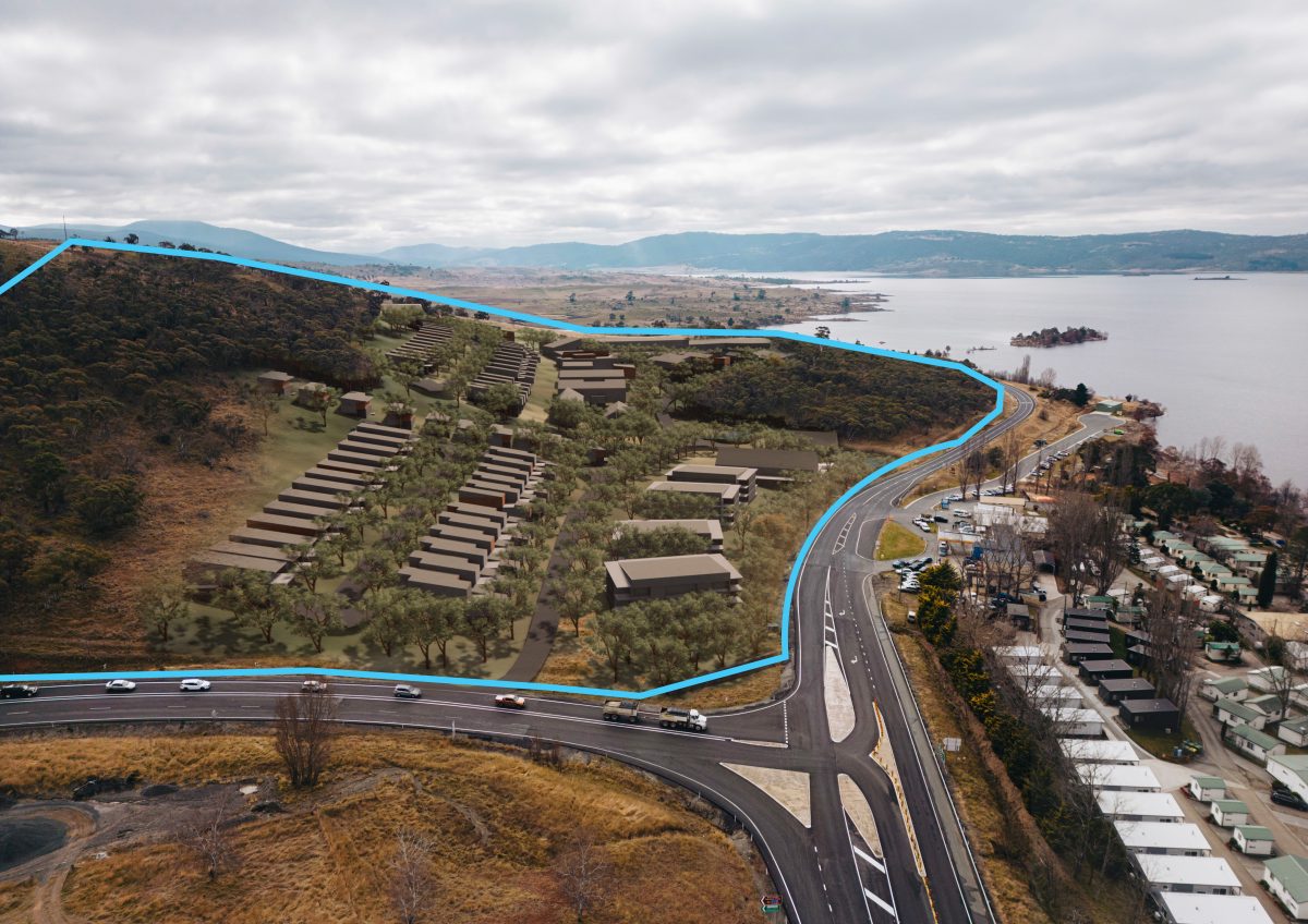 Aerial of a parcel of land by Lake Jindabyne