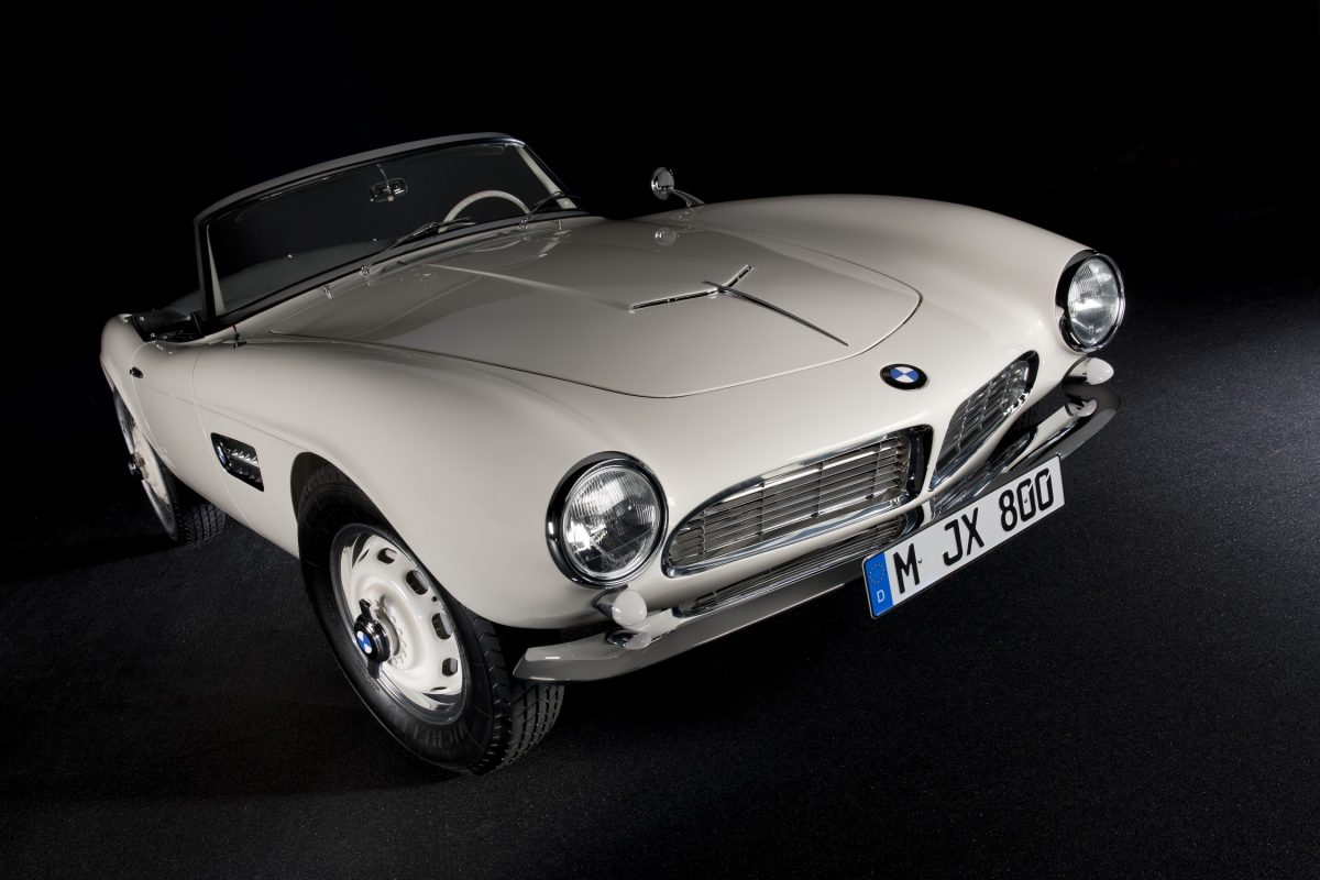 white classic BMW 507 sports car