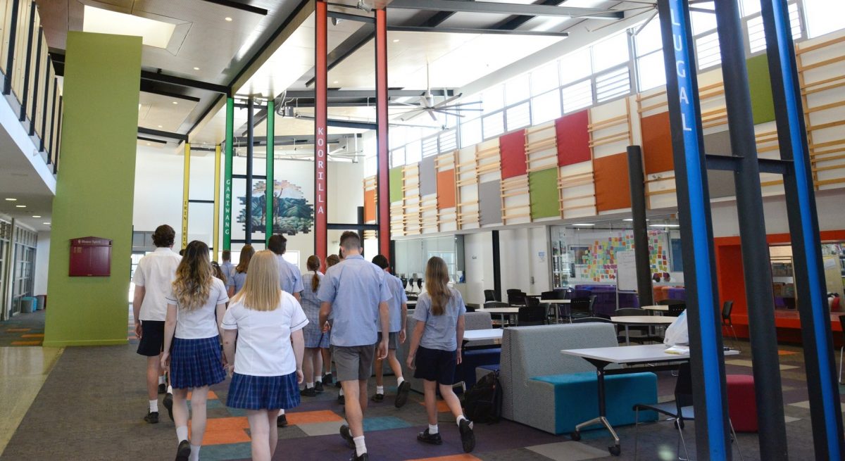 School students walking