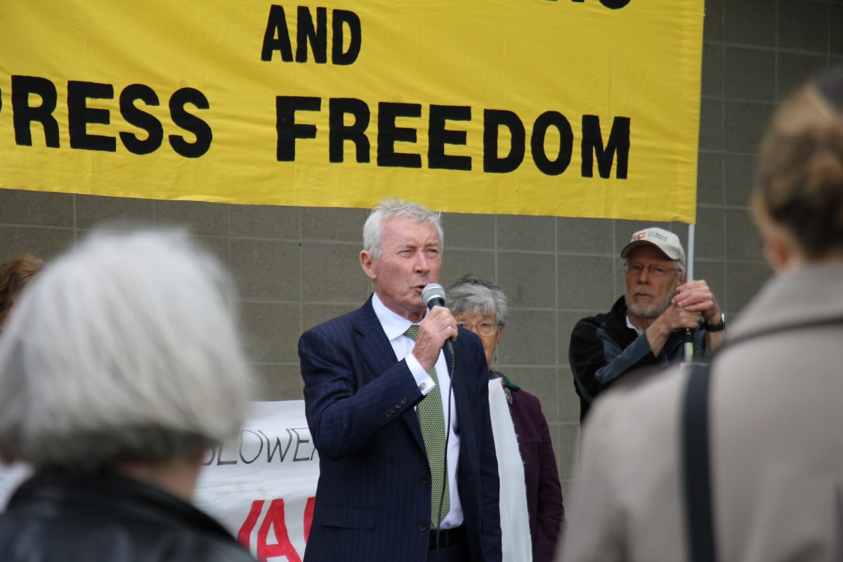 Bernard Collaery speaking outside court