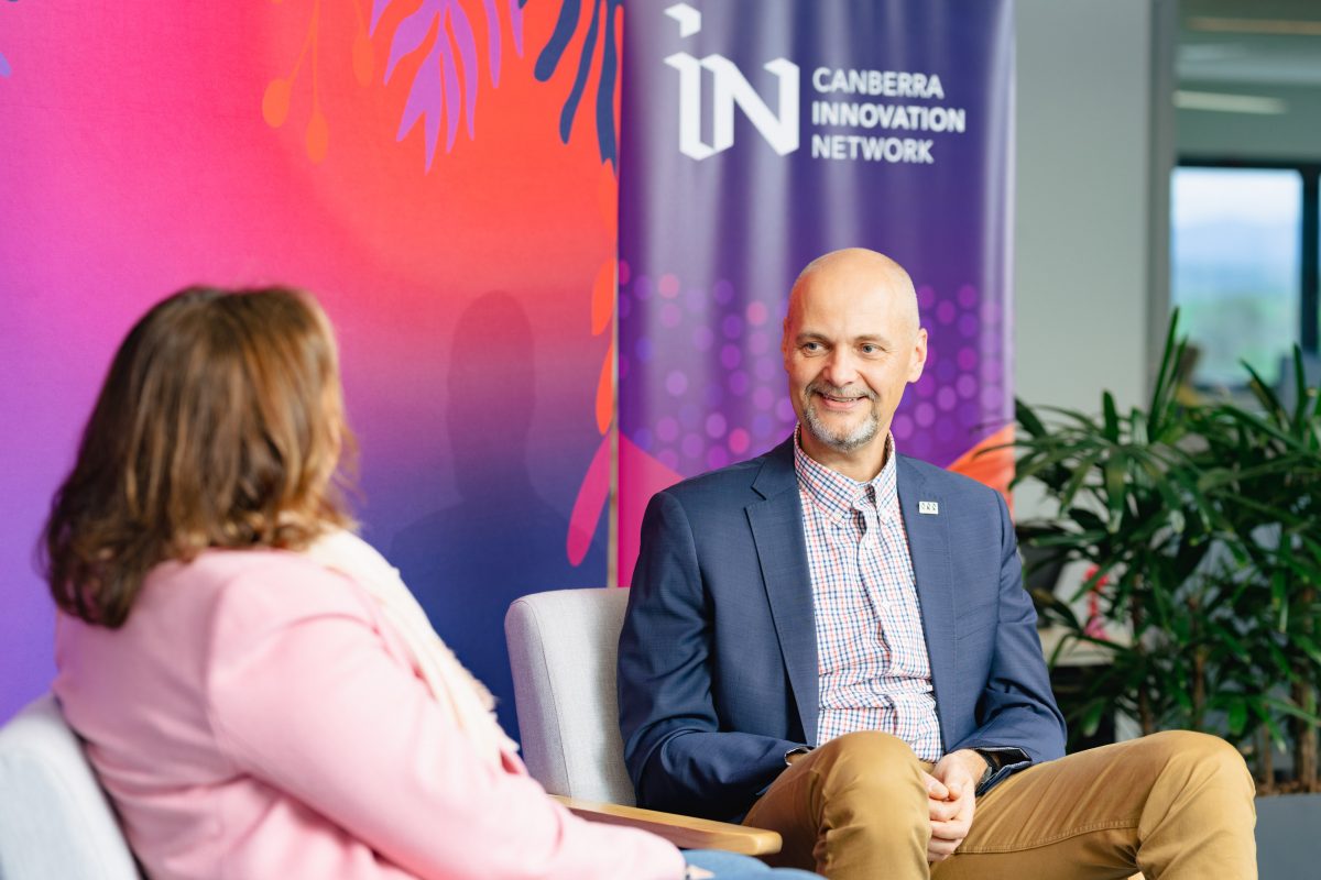 Petr Adamek answers questions at a Canberra Innovation Network event.