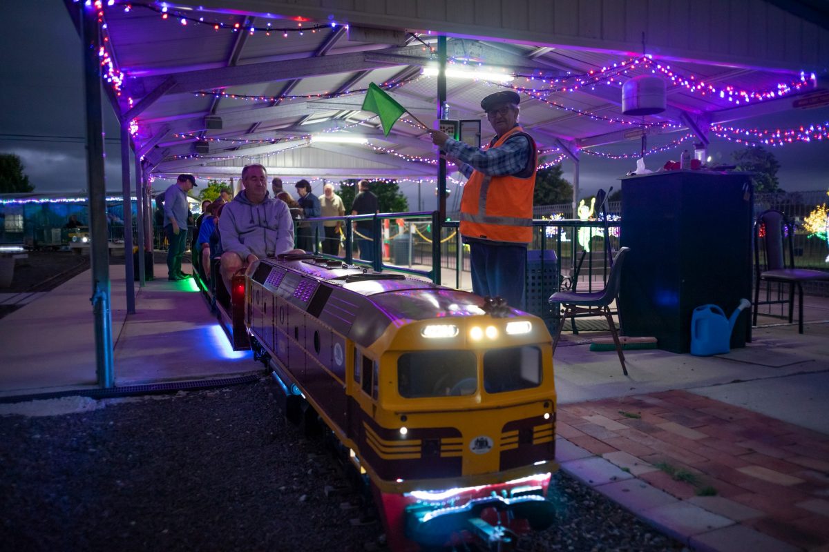 miniature railway rides at night
