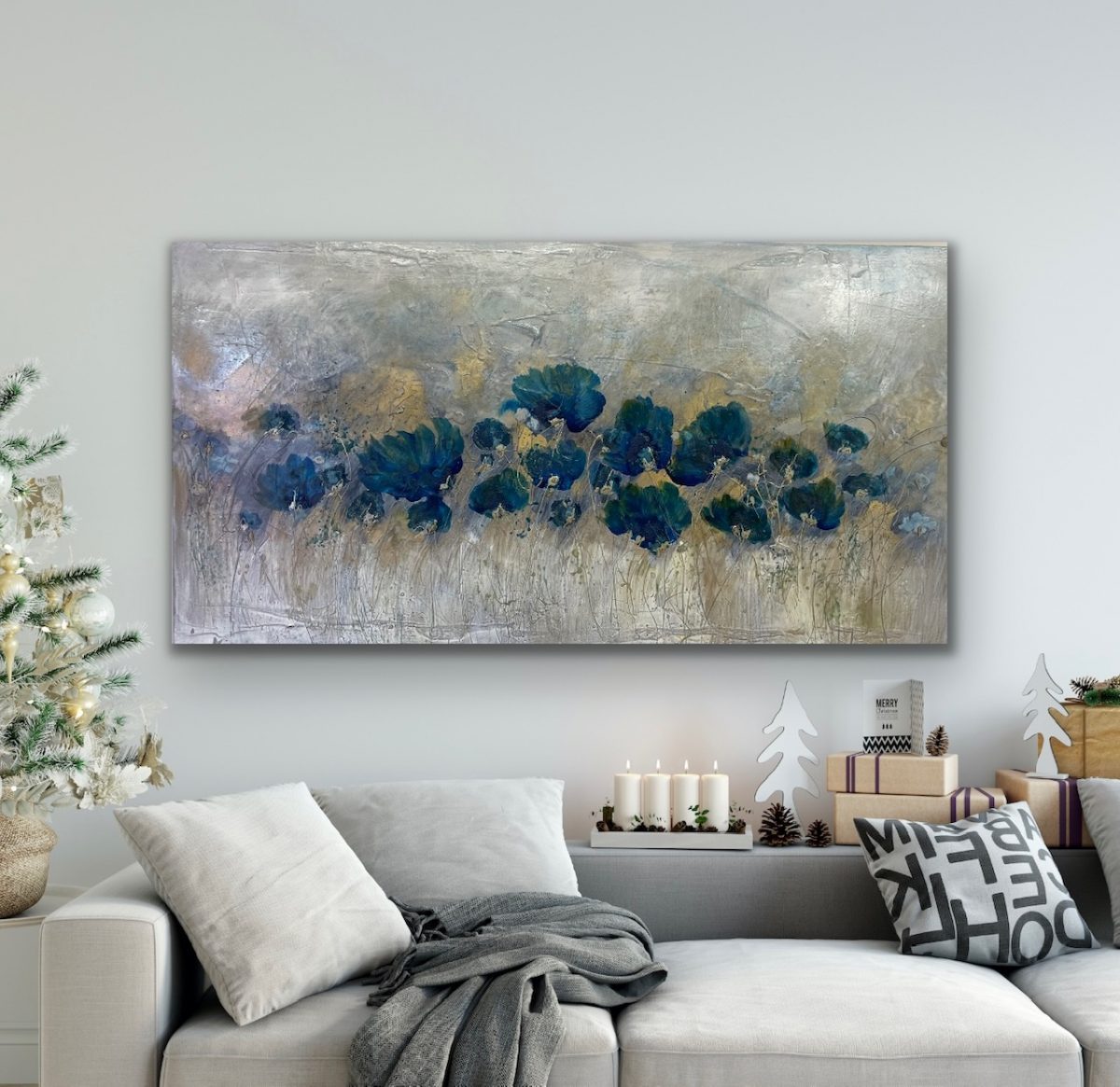 Flower painting in a lounge room