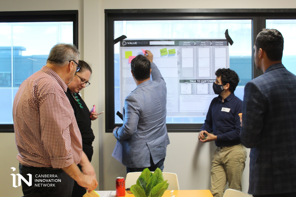 People gathering for a workshop at Canberra Innovation Network headquarters