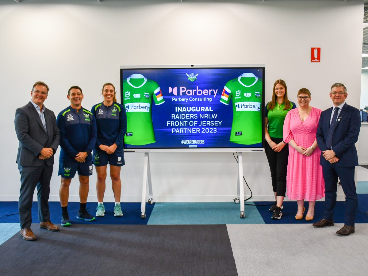 The Canberra Raiders announce the major partner brand that will appear on the front of the club’s inaugural NRLW team jerseys in seasons 2023 and 2024. Photo: Canberra Raiders.