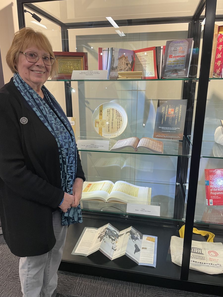 Roslyn Russell at the new display showcasing the UNESCO Memory of the World Register