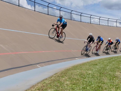 Cyclists racing at the Narrabundah Velodrome