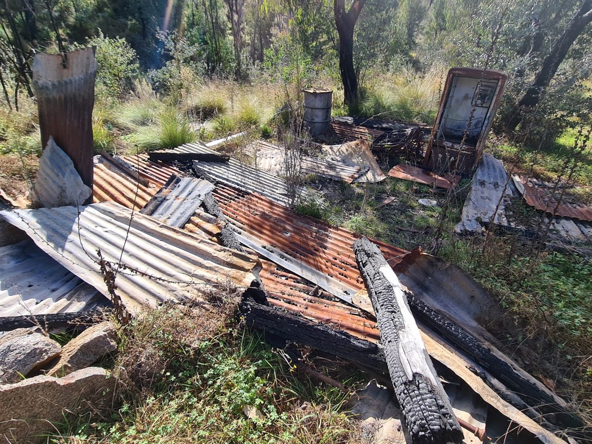 remains of the Max and Bert Oldfields Hut after the Orroral Valley bushfire