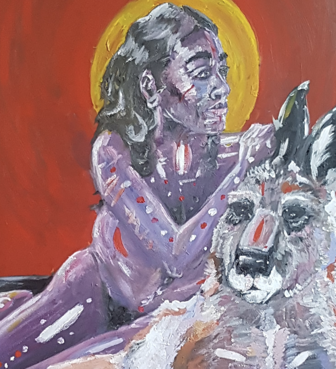 painting of woman and kangaroo