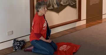 Protester banned from Parliament House after gluing hand to historic painting