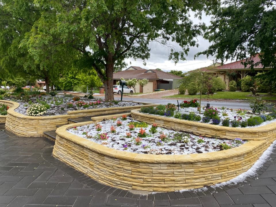 Hail on flower beds