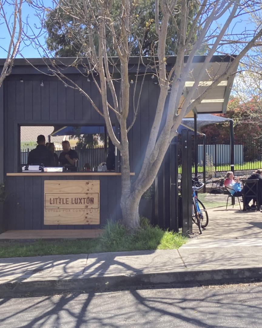 Cafe exterior on sunny day