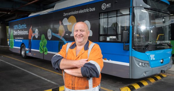 Canberra's first of 12 electric buses charging up ready for next year