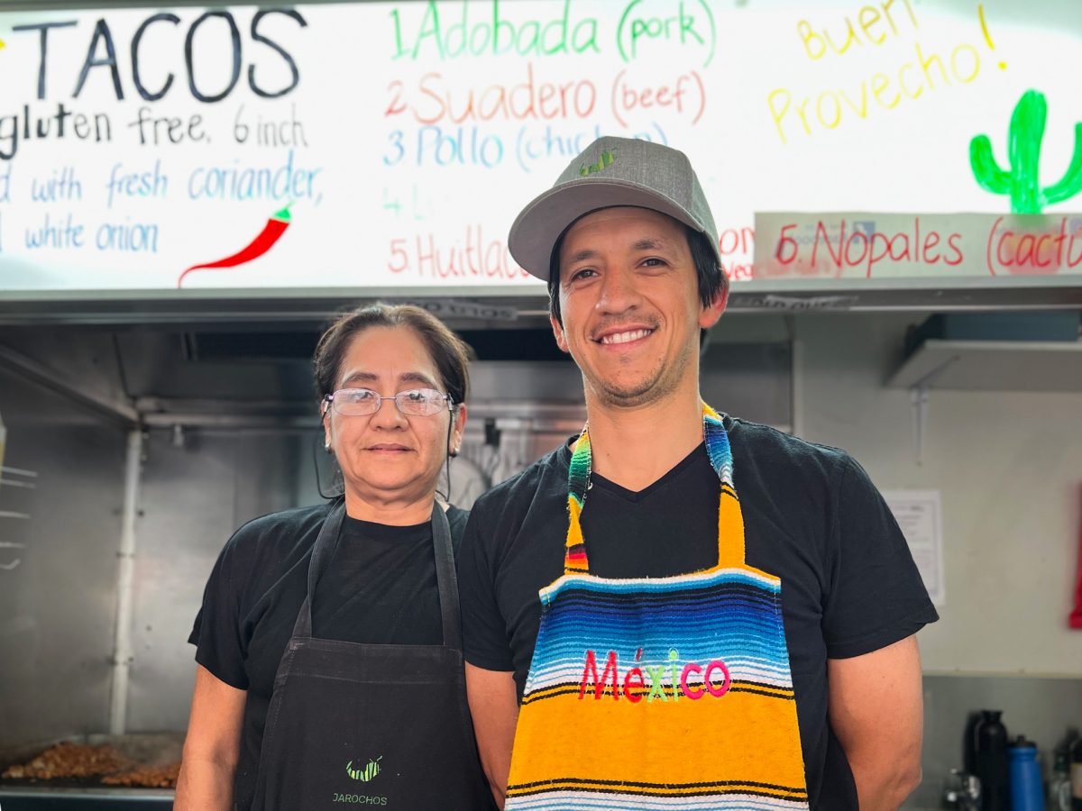 Mother and son in food van