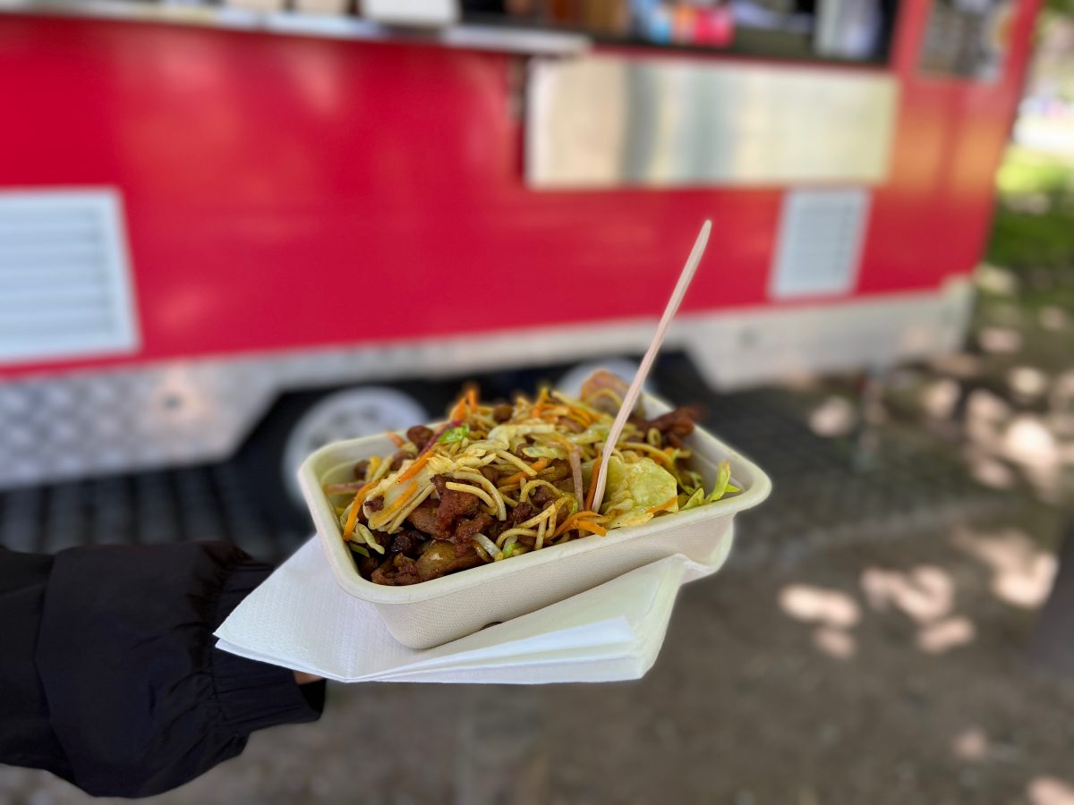 Container of fried noodles