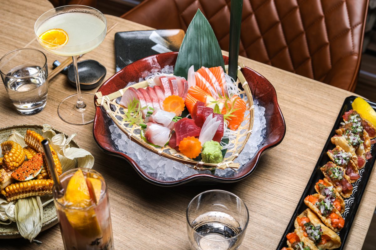 beautifullly presented dish of sashimi