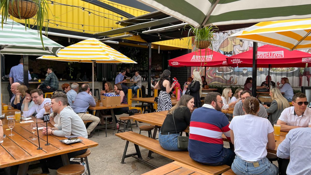 People in a beer garden