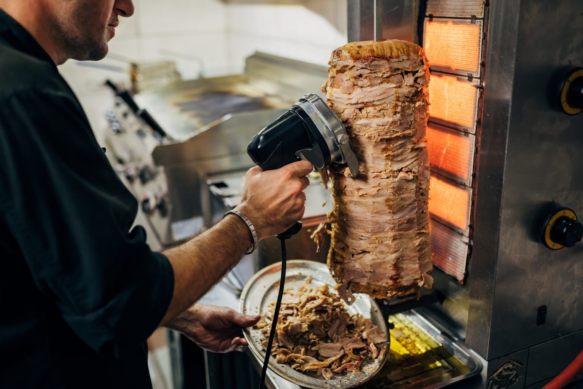 Kebab meat in a takeaway shop