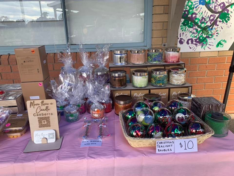 Assorted goods for sale on a table