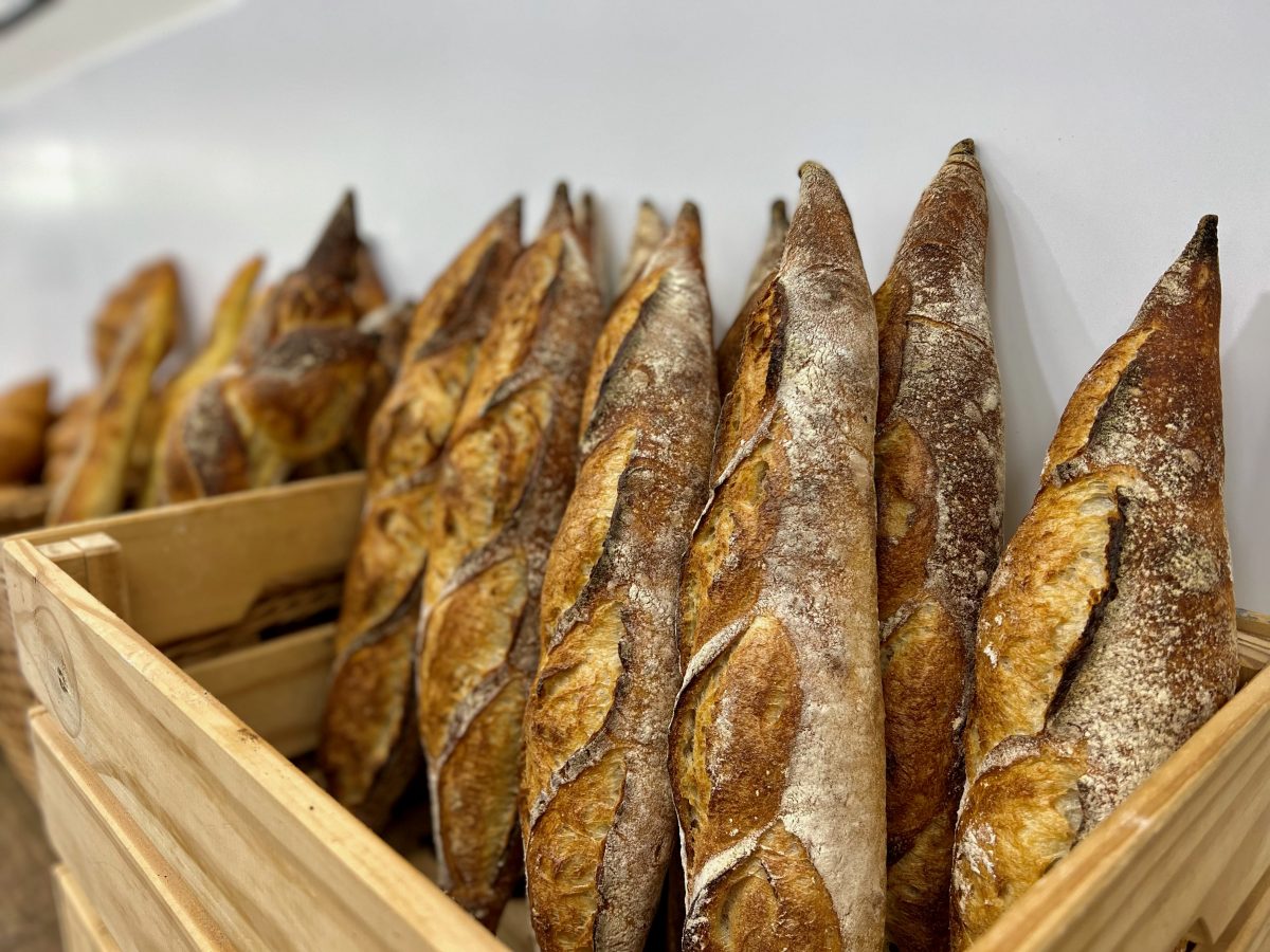 Baguettes in wooden box