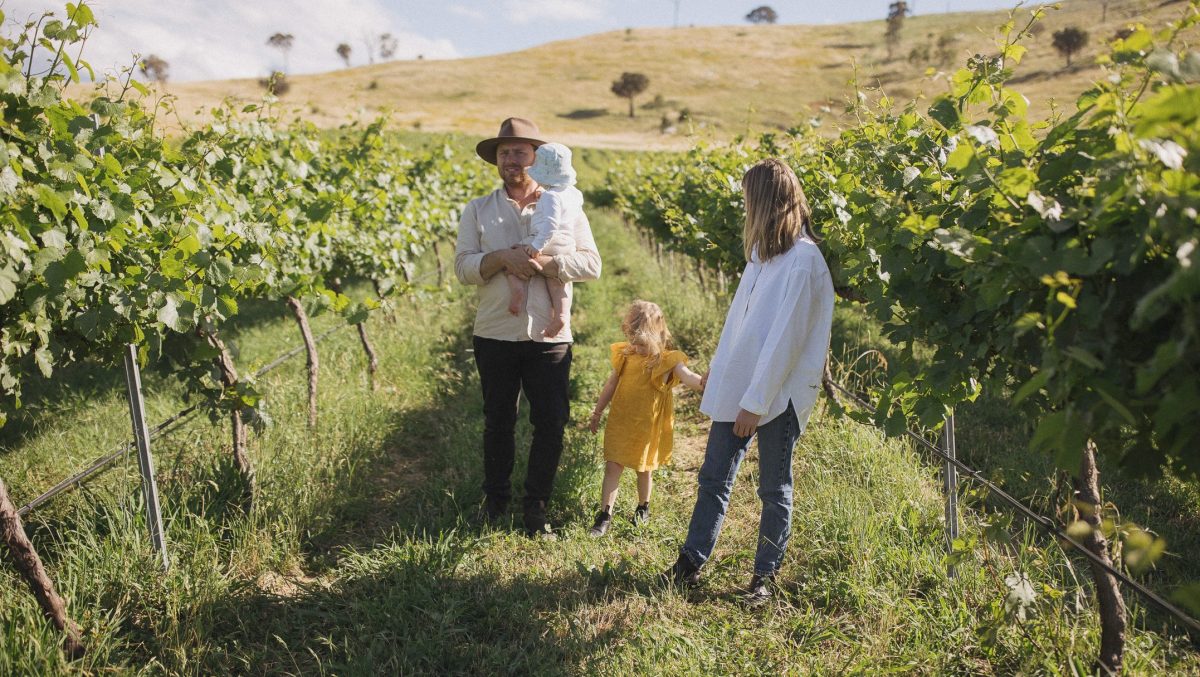 family in vineyard