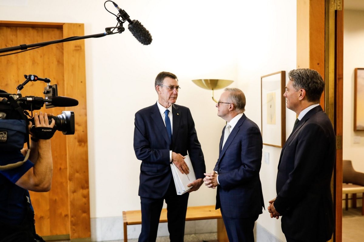 Sir Angus Houston, Prime Minister Anthony Albanese and Deputy Prime Minister and Defence Minister Richard Marles