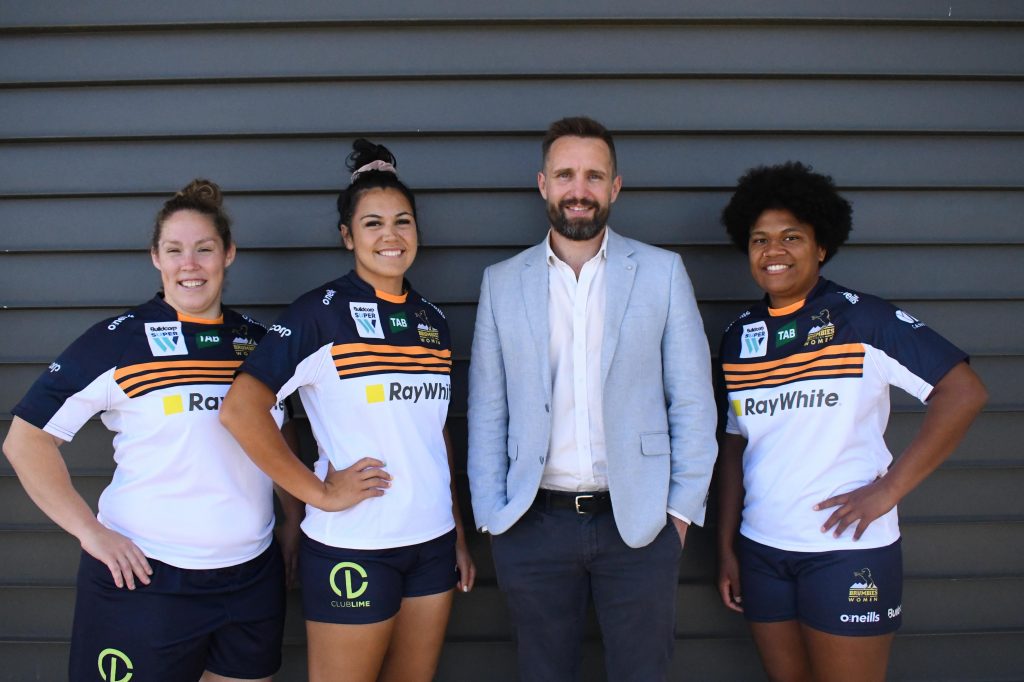 Ray White Canberra Group Chair, Ben Faulks, with representatives of the Brumbies Women's team