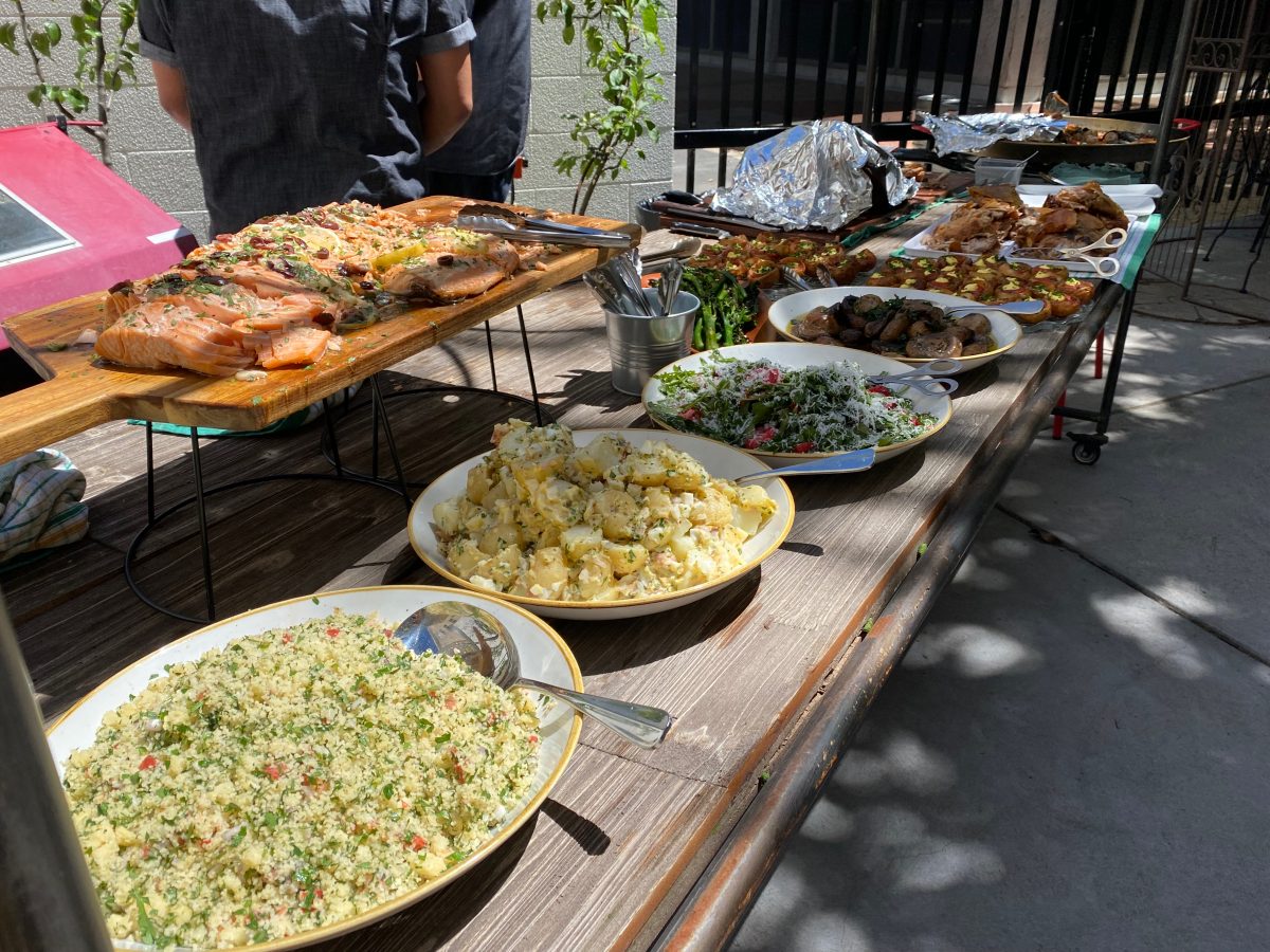 Large bowls of salads at a buffet