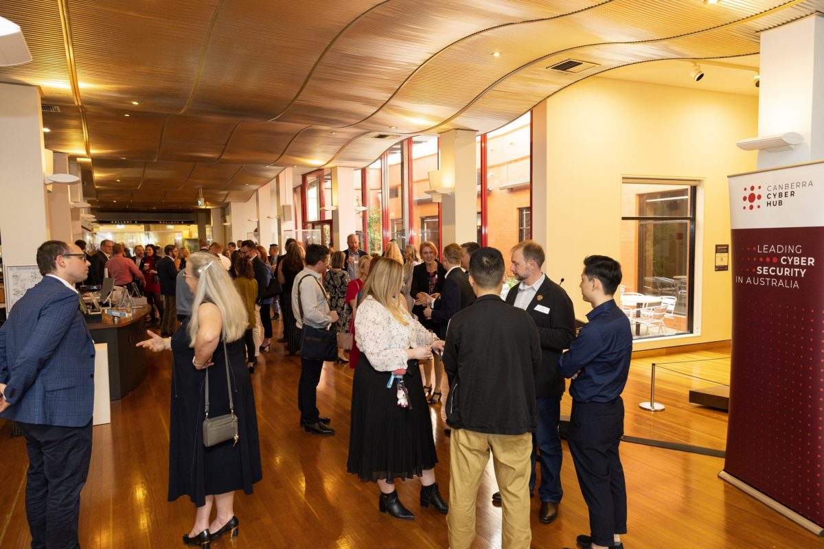 People mingle at a Canberra Cyber Hub ecosystem networking event