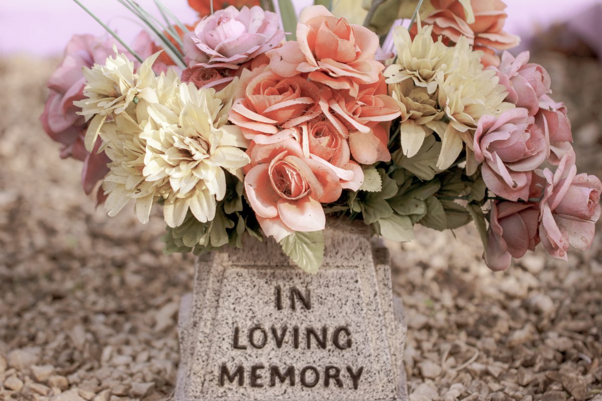 Flowers on headstone