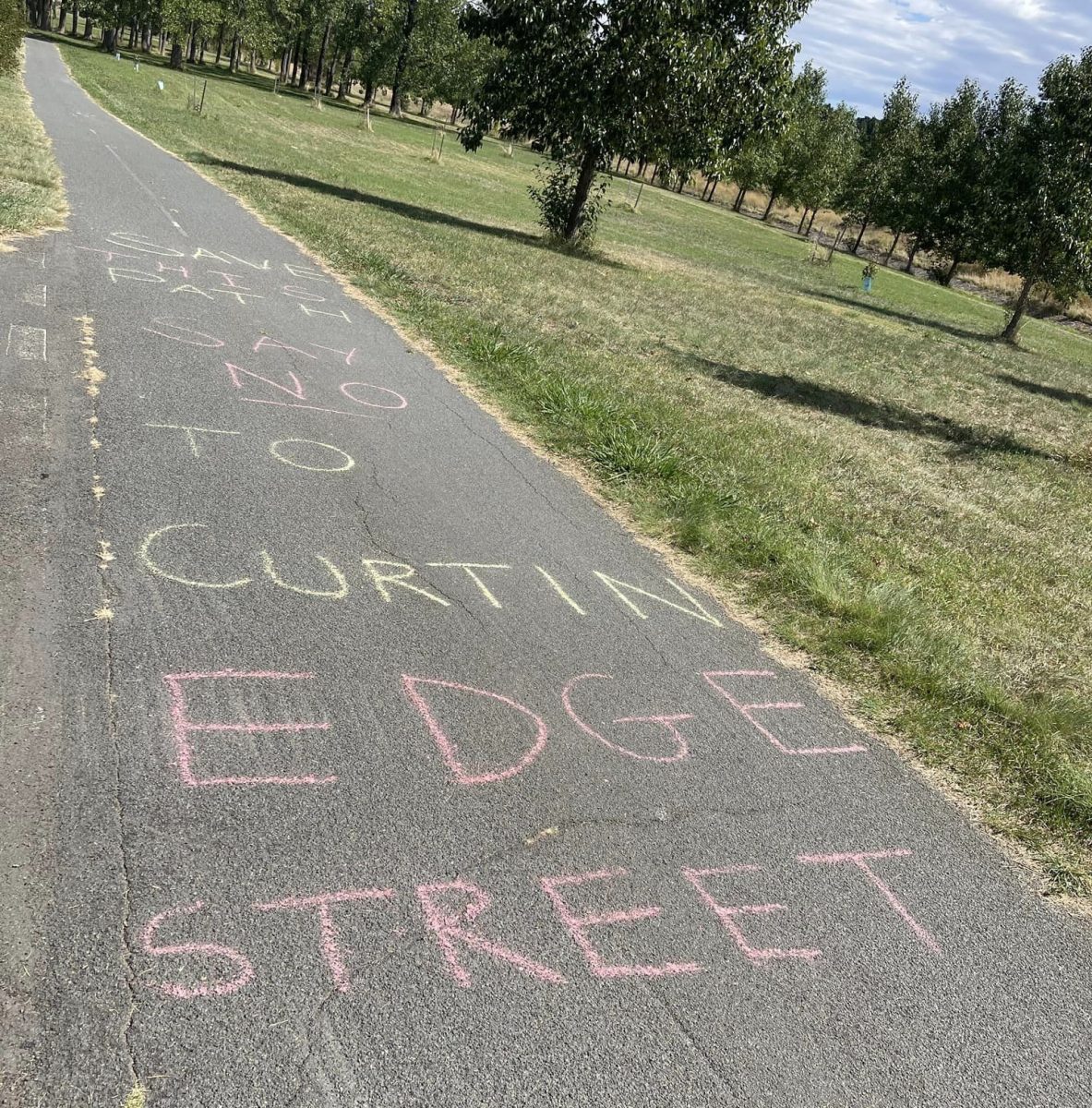 writing in chalk on Curtin bike path