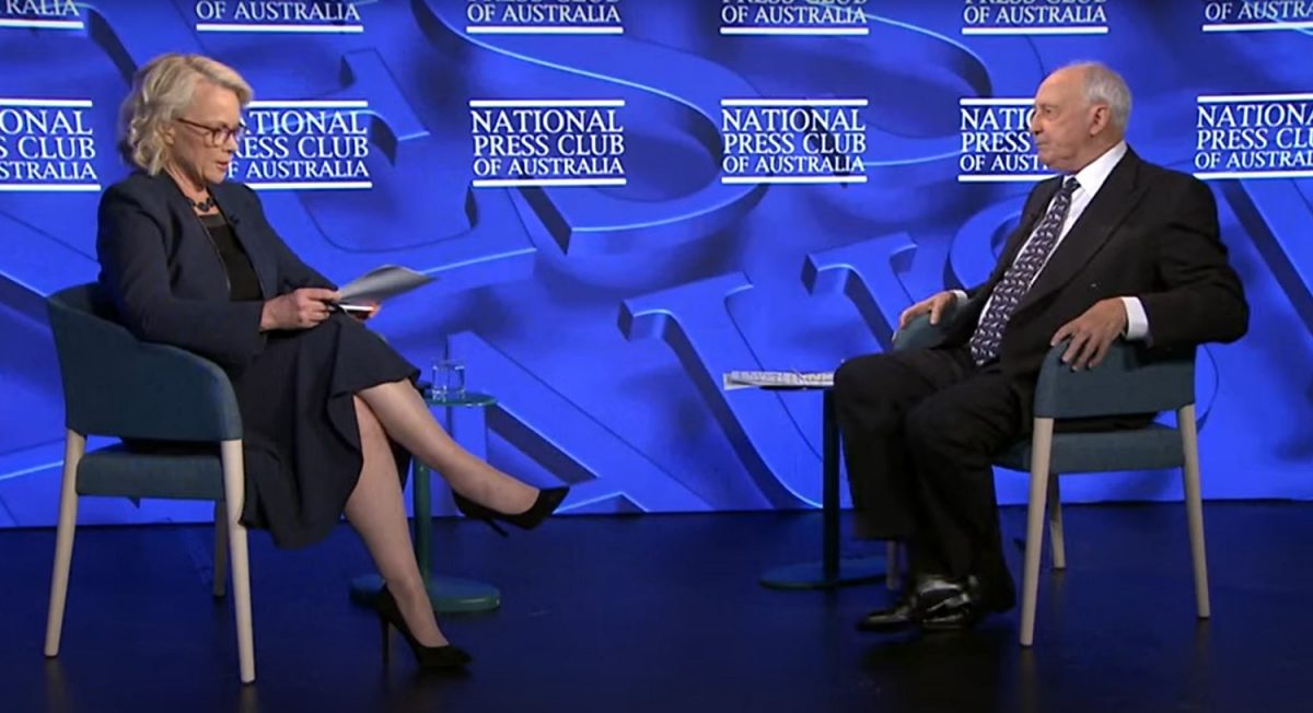 Laura Tingle and Paul Keating at the press club