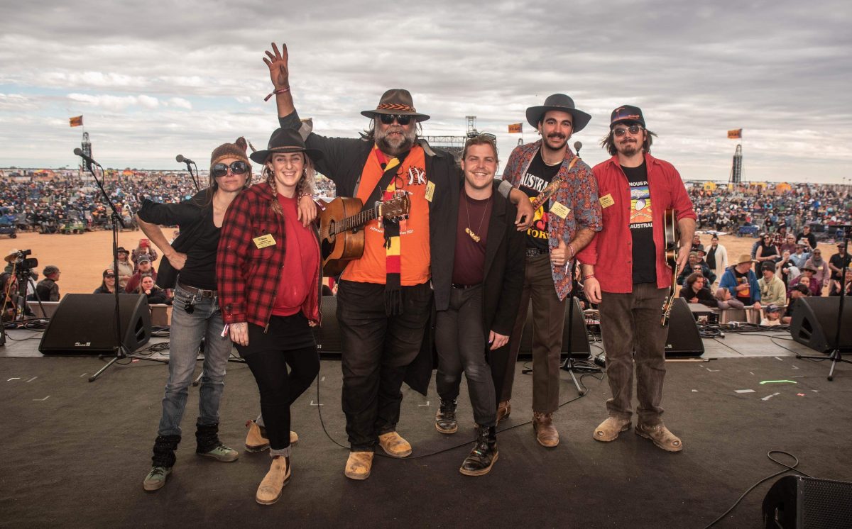 band group shot on stage