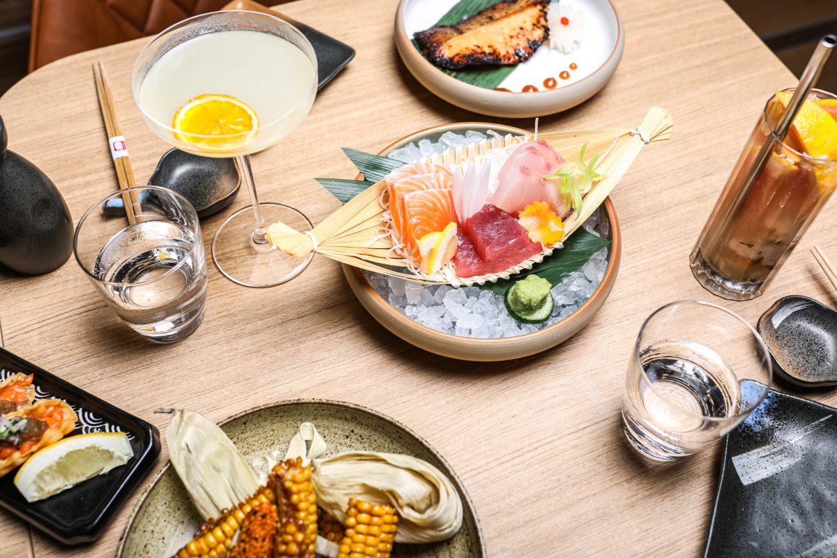 Fresh sashimi in bamboo basket