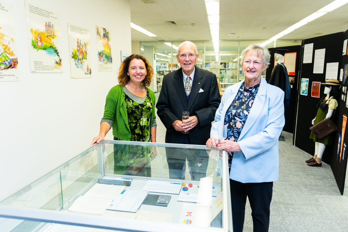 Minister for Heritage Rebecca Vassarotti, ANME Founder and Director, Dr Malcolm Beazley and ANME Collection Manager Coralie Amos at the Collective Voices launch event. 